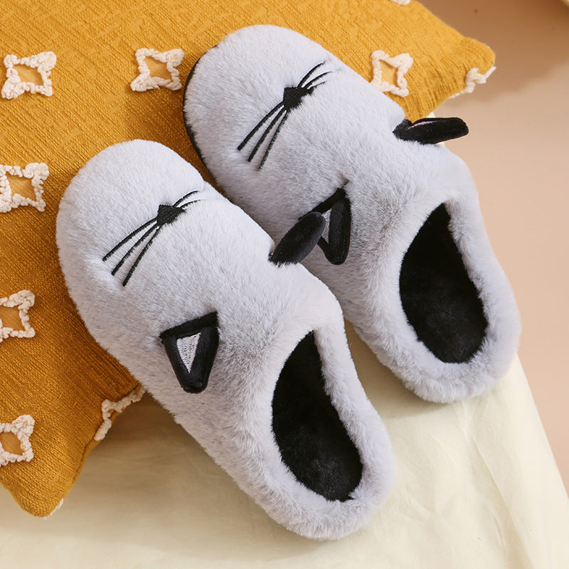 Winter New Coral Velvet Slippers Cartoon Cat Cotton Slippers Home Cotton Shoes Warm Slipper