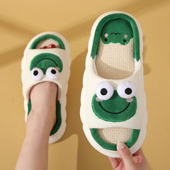 Cute Cartoon Cow Frog Slippers Linen Non-slip Shoes Indoor Garden Home Slippers