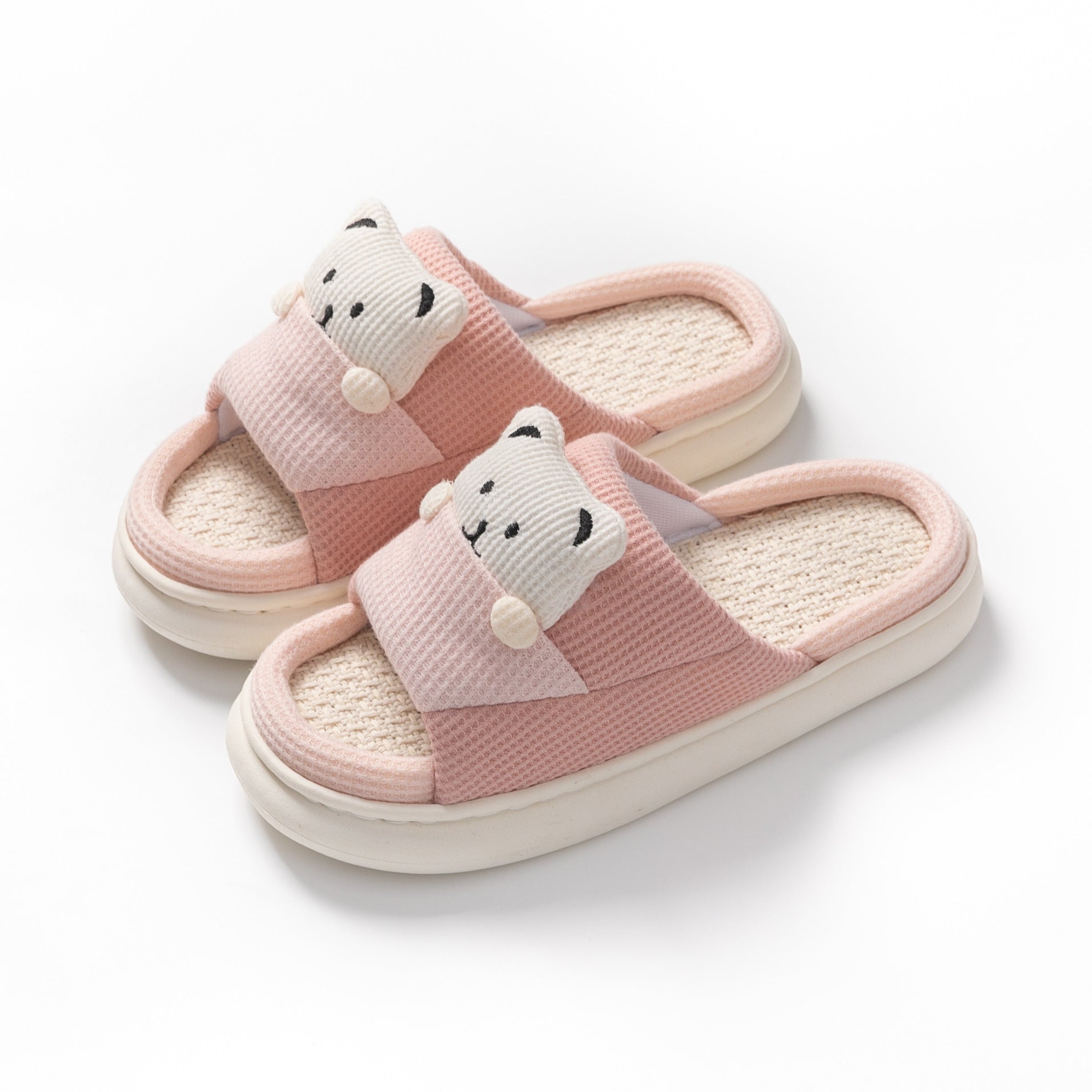 Cute Cartoon Bear Slippers Spring And Autumn Fashion Thick-soled  Mute Linen Slipper Women's House Shoes